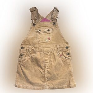 Genuine Kids Oshkosh Toddler Girl Floral Overall Dress 24 Months Beige Corduroy